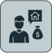 Person with house and money bag icons.